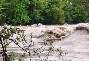 Pluies diluviennes et fonte des neiges dans le massif du Mont-Blanc sont à l’origine de la crue.  Ponts fermés, accès aux berges interdits, bâtiments vulnérables sécurisés avec des sacs de sable, la crue record de l’Arve a mis toute la ville en état d’alerte, du 30 avril au 4 mai 2015. SC/GIM 