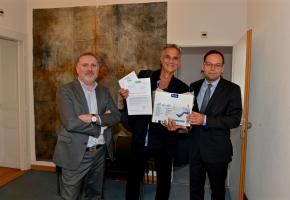 Pascal Fleury, directeur de GHI, Giancarlo Mariani, rédacteur en chef de GHI et François Membrez, président du TCS-Genève. David Rosembaum-Katzman