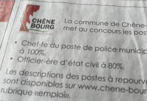 L’écriture inclusive est utilisée par les administrations cantonales et municipales, notamment pour les offres d’emploi. DR