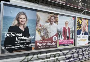Les affiches des trois candidats de droite au second tour de l’élection complémentaire au Conseil d’Etat remportée par la Verte Fabienne Fischer.