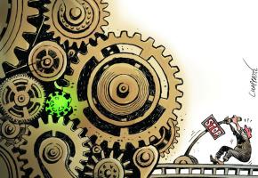 «Arrêter la machine», dessin paru le 29 mars 2020 dans NZZ am Sonntag. CHAPPATTE