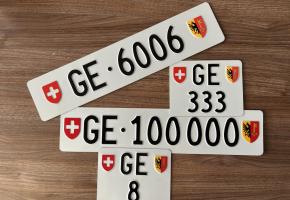 Sur les dix plaques de voitures mises à l’encan, la «GE 100 000» partira avec la plus grosse enchère. DR