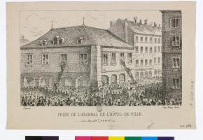Gravure représentant la prise de l’Arsenal de l’Hôtel  de Ville.  BIBLIOTHèQUE DE GENèVE