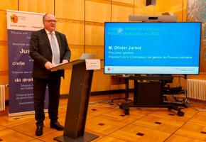 Olivier Jornot, président de la commission de gestion du Pouvoir judiciaire, présente le compte rendu de l’activité judiciaire pour l’année écoulée. MP