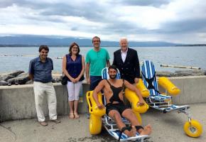 Gilles Mulhauser, directeur général de l’eau, Karine Bruchez, maire d’Hermance, Christian Marchi, directeur de Genève-Plage et Luc Barthassat, Conseiller d’Etat en charge du DETA .  DR 