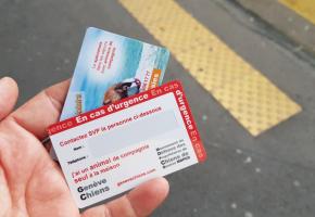 Les 19’937 propriétaires de chiens du canton pourraient être intéressés par la carte. En médaillon, l’autocollant à apposer sur les portes des logements. DR