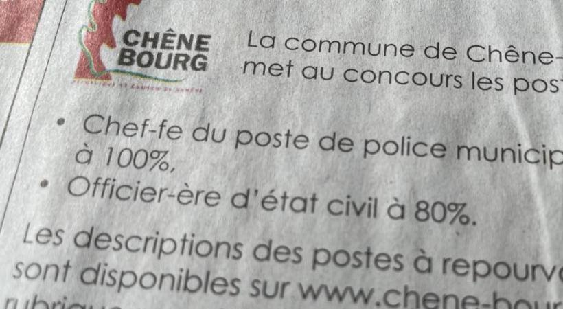 L’écriture inclusive est utilisée par les administrations cantonales et municipales, notamment pour les offres d’emploi. DR