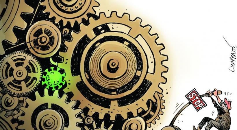 «Arrêter la machine», dessin paru le 29 mars 2020 dans NZZ am Sonntag. CHAPPATTE