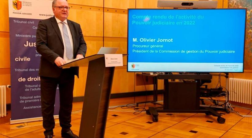 Olivier Jornot, président de la commission de gestion du Pouvoir judiciaire, présente le compte rendu de l’activité judiciaire pour l’année écoulée. MP