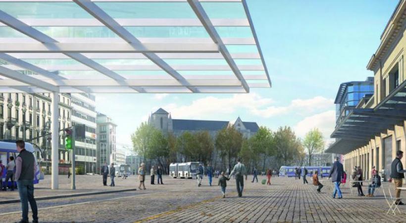 La place Cornavin serait entièrement revêtue de pavés. DR 