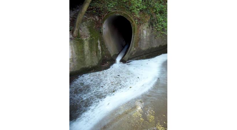 De la peinture blanche sort d’une canalisation et se déverse dans Le Vengeron. DETA/DR 