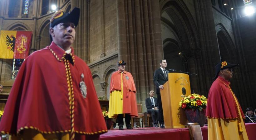 Pierre Maudet prononce son discours dans la cathédrale Saint-Pierre. CHRISTIAN BONZON 