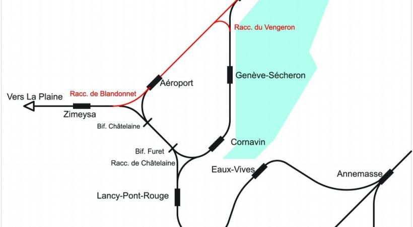A gauche, le contre-projet proposé par l’ingénieur Rodolphe Weibel. A droite, le projet de l’Etat en deux étapes qui vont suivre la mise en service du Léman Express. DR